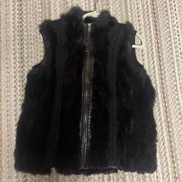 Women’s Vest Knit Front Panels Leather Trim Zipper Black Size Medium - Picture 2 of 15